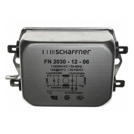 Filtr EMI, řada: FN2030, 10 nF, 250V ac/dc, 400Hz, Montáž na rám 4 mH, Fast-On, 12 A, počet fází: 1, 870 μA, Schaffner,