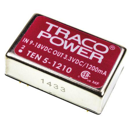TRACOPOWER Měnič DC/DC TEN 5, výstup: 3.3V dc 1.5 kV dc, Vin 18V dc 1.2 A, Vin 9V 6 W -40 °C 85 °C Průchozí otvor