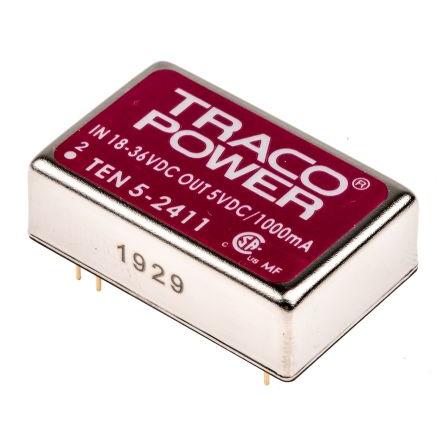 TRACOPOWER Měnič DC/DC TEN 5, výstup: 5V dc 1.5 kV dc, Vin 36V dc 1 A, Vin 18V 5 W -40 °C 85 °C Montáž na plošný spoj