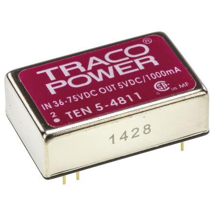 TRACOPOWER Měnič DC/DC TEN 5, výstup: 5V dc 1.5 kV dc, Vin 75V 1 A, Vin 36V 5 W -40 °C 85 °C Průchozí otvor