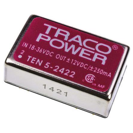 TRACOPOWER Měnič DC/DC TEN 5, výstup: 12V, -12 V 1.5 kV dc, Vin 36V dc 250 mA, Vin 18V 6 W -40 °C 85 °C Montáž na plošný