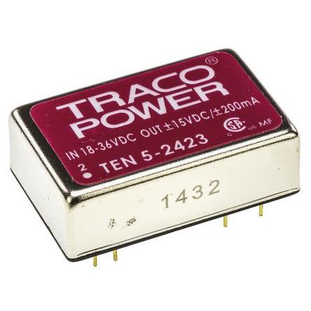 TRACOPOWER Měnič DC/DC TEN 5, výstup: 15V, -15 V 1.5 kV dc, Vin 36V dc 200 mA, Vin 18V 6 W -40 °C 85 °C Montáž na plošný