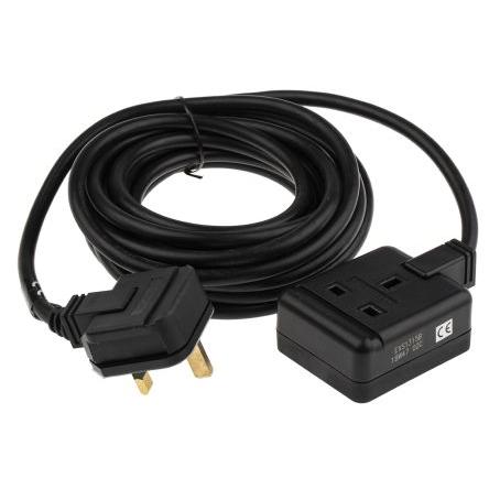 RS PRO Prodlužovací kabel, délka kabelu: 5 m 1 zásuvek, 240V Černá Typ G