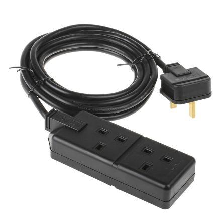 RS PRO Prodlužovací kabel, délka kabelu: 4 m 2 zásuvek, 240V Typ G – britská BS1363 Černá Typ G