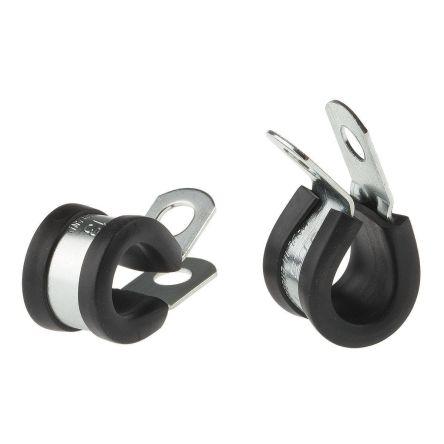 JCS Spona tvaru P 13 mm (vnitřní prům.), Černá, Pryž, Zinkovaná ocel