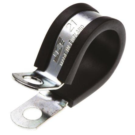 JCS Spona tvaru P 21 mm (vnitřní prům.), Černá, Pryž, Zinkovaná ocel