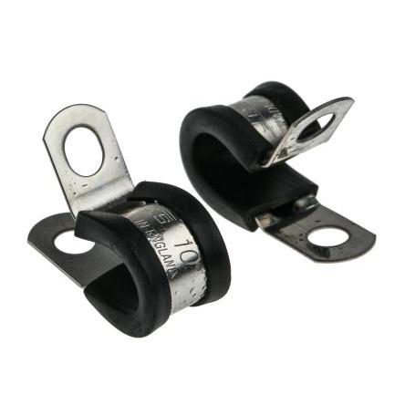 JCS Spona tvaru P 10 mm (vnitřní prům.), Černá, Pryž, Nerezová ocel 304