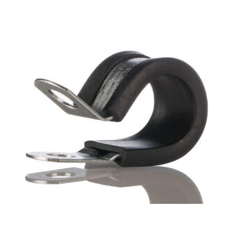 JCS Spona tvaru P 13 mm (vnitřní prům.), Černá, Pryž, Nerezová ocel 304