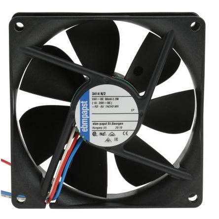 ebm-papst Axiální ventilátor, řada: 3400 N, průtok vzduchu: 84 m³/h 2.3 W 24V dc 96 mA IP68 92 mm 92mm 25 mm