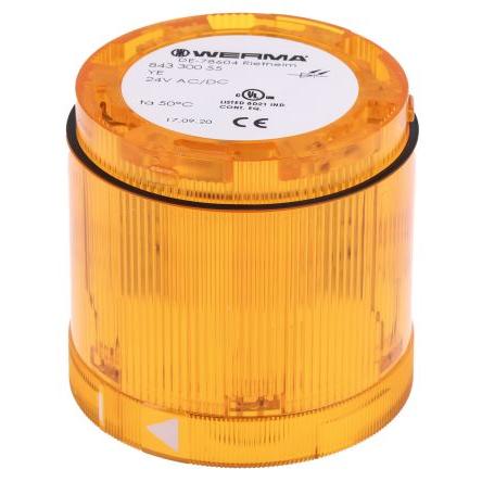 Werma, rozsah: 843 Maják barva čočky Žlutá Stálé LED Jednotka majáku 24V dc barva pouzdra Černá základna 70 mm AC/DC