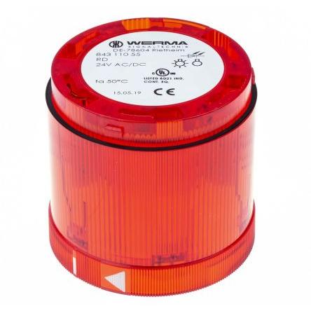 Werma, rozsah: 843 Maják barva čočky Červená Blikající LED Jednotka majáku 24V dc barva pouzdra Černá základna 70 mm