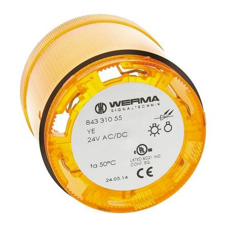 Werma, rozsah: 843 Maják barva čočky Žlutá Blikající LED Jednotka majáku 24V dc barva pouzdra Černá základna 70 mm AC/DC