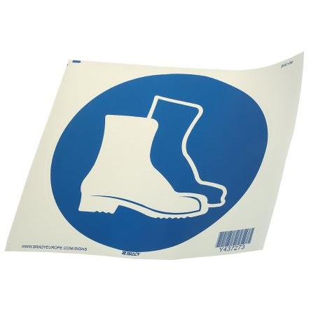 Brady Povinná značka, Polybutylentereftalát, Bílá, Modrá Foot Protection Must Be Worn Samolepicí