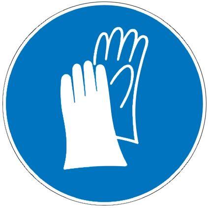 Brady Povinná značka, Polybutylentereftalát, Modrá, Bílá Hand Protection Must Be Worn Samolepicí