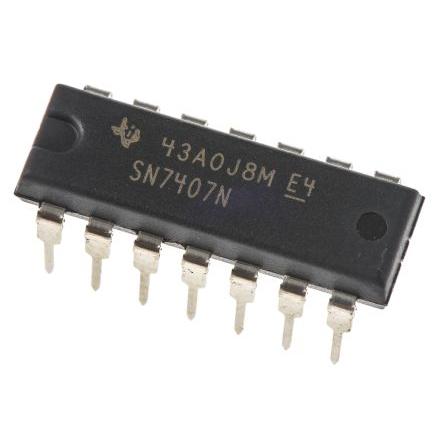 Texas Instruments SN7407N, počet kanálů: 6 Buffer a linkový budič Budič, Vyrovnávací paměť 74 Otevřený kolektor
