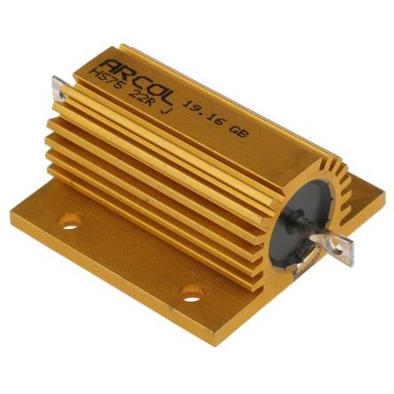 Rezistor pro montáž na rám, řada: HS75 22 Ω ±5 % HS75 22R J 75 W, Hliník, Axiální Vinutý Arcol Ohmite
