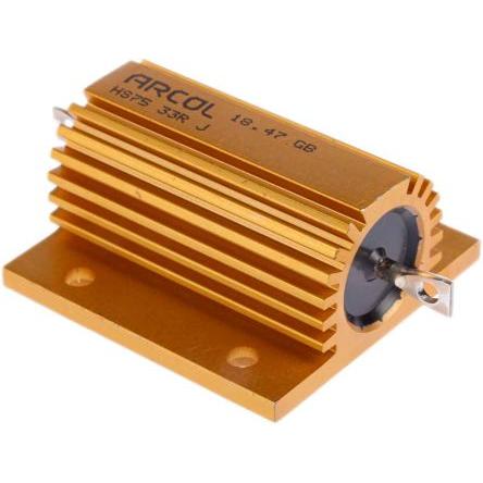 Rezistor pro montáž na rám, řada: HS75 33 Ω ±5 % HS75 33R J 75 W, Hliník, Axiální Vinutý Arcol Ohmite
