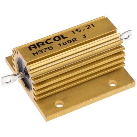 Rezistor pro montáž na rám, řada: HS75 100 Ω ±5 % HS75 100R J 75 W, Hliník, Axiální Vinutý Arcol Ohmite
