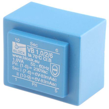 Block Transformátor PCB, sekundární napětí: 6 V ac, počet výstupů: 2 Pájka 1 VA
