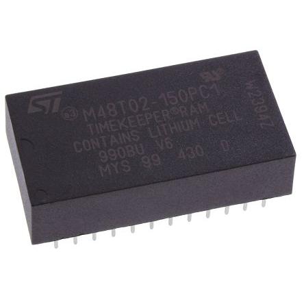 STMicroelectronics NVRAM M48T02-150PC1 150 ns, 16 kB Průchozí otvor, počet kolíků: 24 kolíkový 0 °C až 70 °C, 5.5V, 4.75