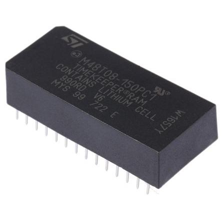 STMicroelectronics NVRAM M48T08-150PC1 150 ns, 64 kB Průchozí otvor, počet kolíků: 28 kolíkový 0 °C až 70 °C, 5.5V, 4.75