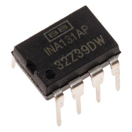 Texas Instruments Přístrojový zesilovač INA131AP ofset 0.125 mV 70 kHz 3 mA CMRR 106 dB, PDIP, počet kolíků: 8 kolíkový