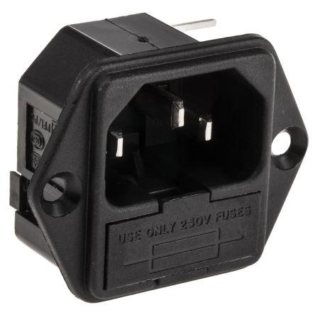 Bulgin Konektor IEC C14, orientace těla: Pravý úhel, Montáž na přírubu velikost pojistky 5 x 20 mm Vnější, 250V 10A