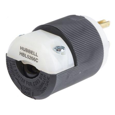 Hubbell Síťová zástrčka barva Černá, formát pólů: 2+E USA 15A NEMA 6-20P, Kabel, 125V, Nylon Šroubová