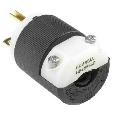 Hubbell Síťová zástrčka barva Černá, formát pólů: 2+E USA 15A NEMA 6-15P, Kabel, 250V, Nylon Šroubová