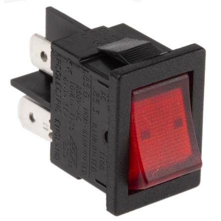 Arcolectric (Bulgin) Ltd Kolébkový spínač IP66 Osvětlené Zap-vyp DPST Panel Zap-vyp 10A