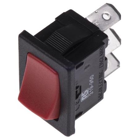 Arcolectric (Bulgin) Ltd Kolébkový spínač IP66 zap-zap, barva ovladače: Červená SPDT Panel zap-zap 6A