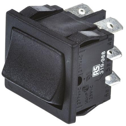 Arcolectric (Bulgin) Ltd Kolébkový spínač IP66 zap-zap, barva ovladače: Černá DPDT Panel zap-zap 6A