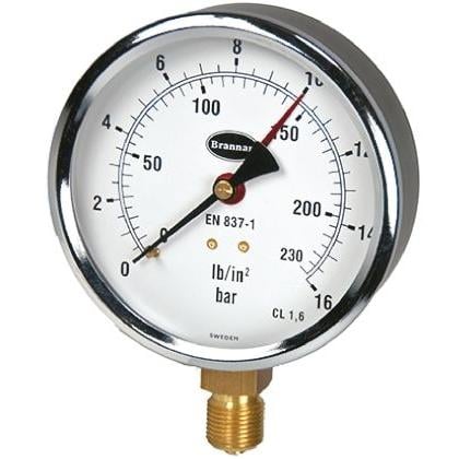 Tlakoměr Typ G 34/656/0 100 mm G 3/8 Ocel, 60 °C 16 bar 0 bar Brannan