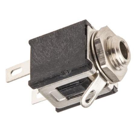 Switchcraft Konektor jack, Montáž na rám, Monofonní, Pájecí Vnitřní, 2.5 mm 1 barva Černá, orientace těla: Rovný,