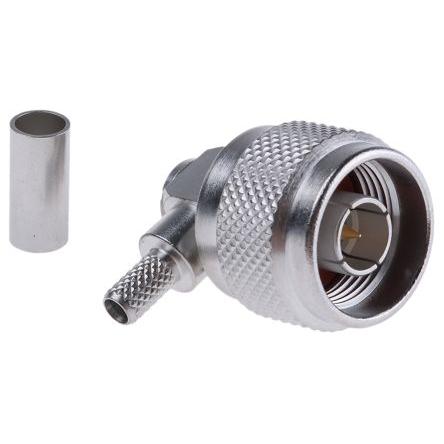 Radiall Koaxiální konektor, řada: N Vnější, 50 Ω, orientace těla: Pravý úhel, Kabel Konektor N Krimpovací, 11GHz 155 °C
