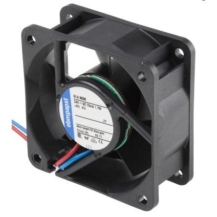 ebm-papst Axiální ventilátor, řada: 600 N, průtok vzduchu: 35 m³/h 1.7 W 24V dc 71 mA IP20 60 mm 60mm 25.4 mm