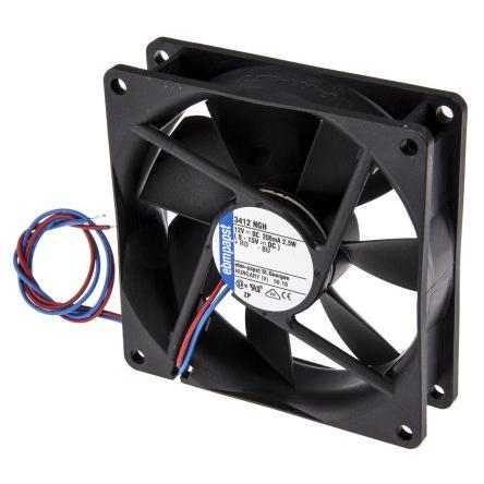 ebm-papst Axiální ventilátor, řada: 3400 N, průtok vzduchu: 94 m³/h 2.5 W 12V dc 208 mA IP68 92 mm 92mm 25.4 mm