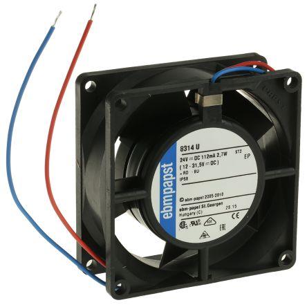 ebm-papst Axiální ventilátor, řada: 8300, průtok vzduchu: 54 m³/h 2.7 W 24V dc 113 mA IP68 80 mm 80mm 32 mm