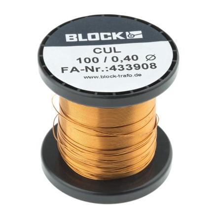 Měděný drát, prameny vodičů: 1 x 0.4 mm Lakovaný 0.13 mm², vnější průměr: 0.4 mm OD Block 69 m