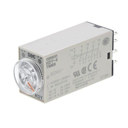 Omron Časovací relé, řada: H3Y-4 Lišta DIN, Povrchová montáž 4PDT 4kontaktové 24 V dc 24V ac 1 funkce zásuvné 1 to 30 s