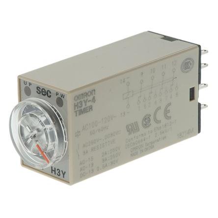 Omron Časovací relé, řada: H3Y-4 Lišta DIN, Povrchová montáž 4PDT 4kontaktové 125 V dc 100V ac, 120 V ac 1 funkce