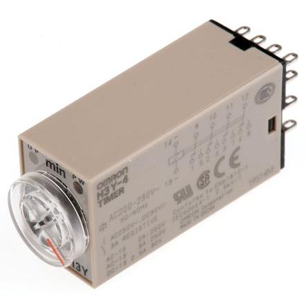 Omron Časovací relé, řada: H3Y Lišta DIN, Povrchová montáž 4PDT 4kontaktové 24 V dc 200V ac, 230 V ac 1 funkce zásuvné