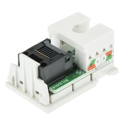 MK Electric Konektor RJ45, řada: Logic Plus Vnitřní Cat5e, počet cest: 1, Rovný, Povrch, počet portů: 1portový