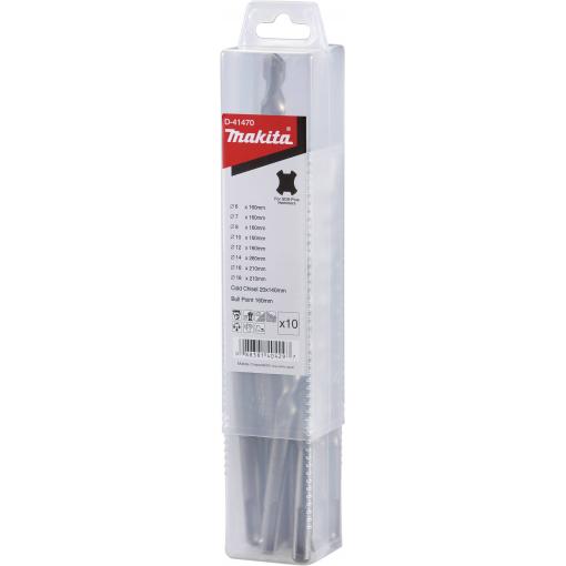 Makita D-41470 sada příklepových vrtáků 10dílná 6 mm, 7 mm, 8 mm, 10 mm, 12 mm, 14 mm, 16 mm, 18 mm SDS plus 1 sada