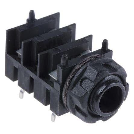 RS PRO Konektor jack, Montáž na plošný spoj, Stereo, Pájecí Vnitřní, 6.35 mm 2 5A barva Černá, orientace těla: Pravý