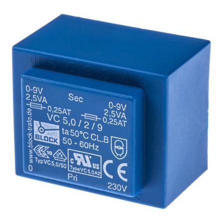 Block Transformátor PCB, sekundární napětí: 2 x 9 V ac, počet výstupů: 2 Čep 68 % 5 VA