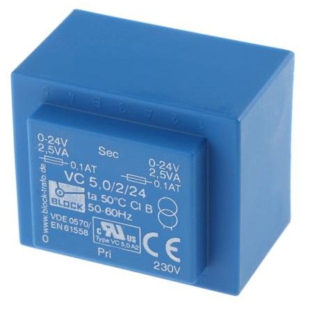 Block Transformátor PCB, sekundární napětí: 24 V ac, počet výstupů: 2 Čep 76 % 16 VA