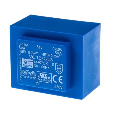 Block Transformátor PCB, sekundární napětí: 2 x 18 V ac, počet výstupů: 2 Čep 74 % 10 VA