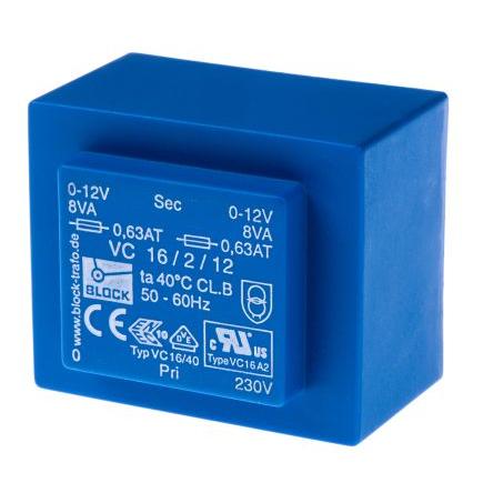 Block Transformátor PCB, sekundární napětí: 2 x 12 V ac, počet výstupů: 2 Čep 76 % 16 VA