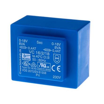 Block Transformátor PCB, sekundární napětí: 2 x 18 V ac, počet výstupů: 2 Čep 76.0 % 16 VA